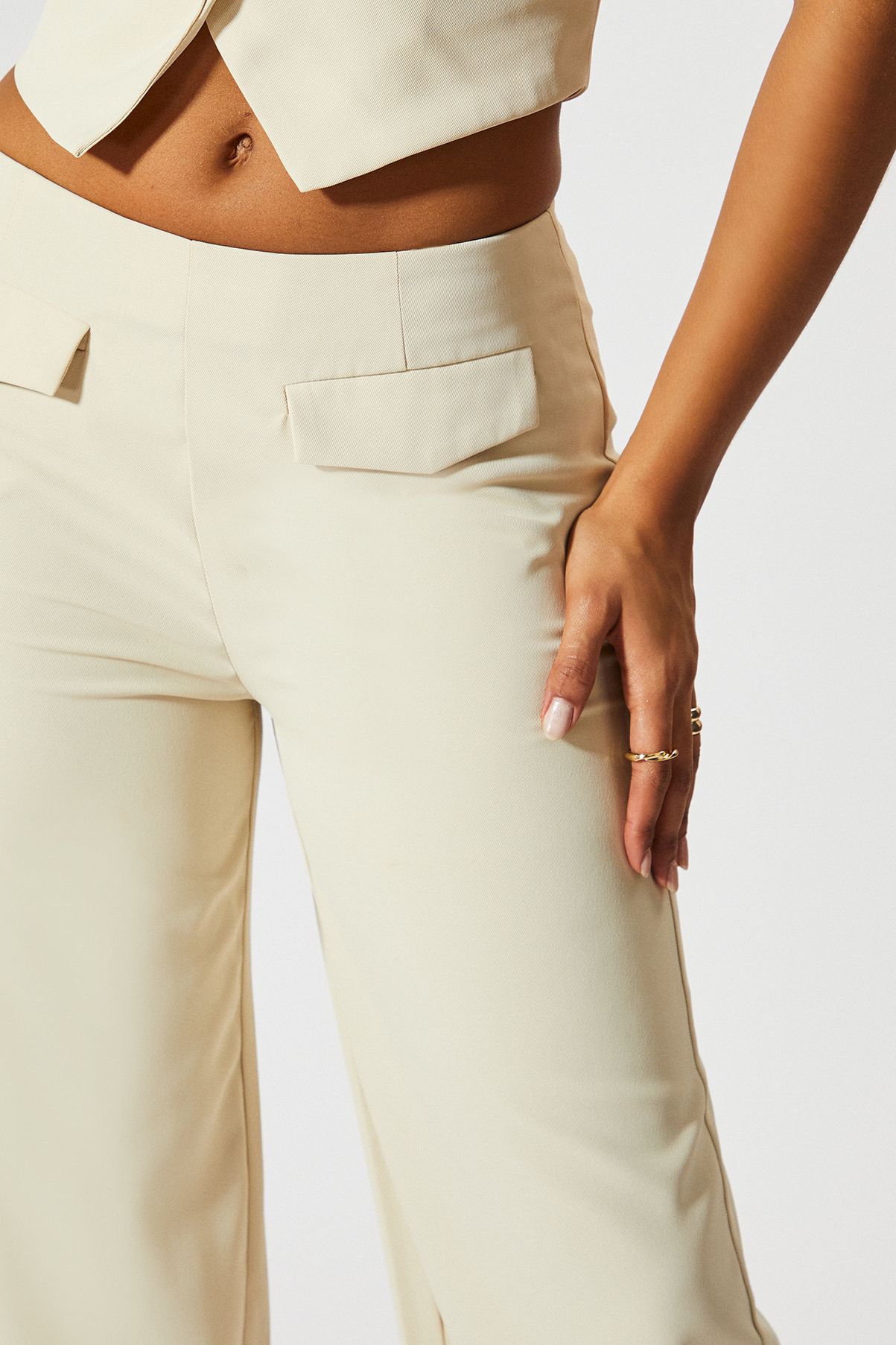 MissPap Tailored Wide Leg High Waist Trousers Stone image 3