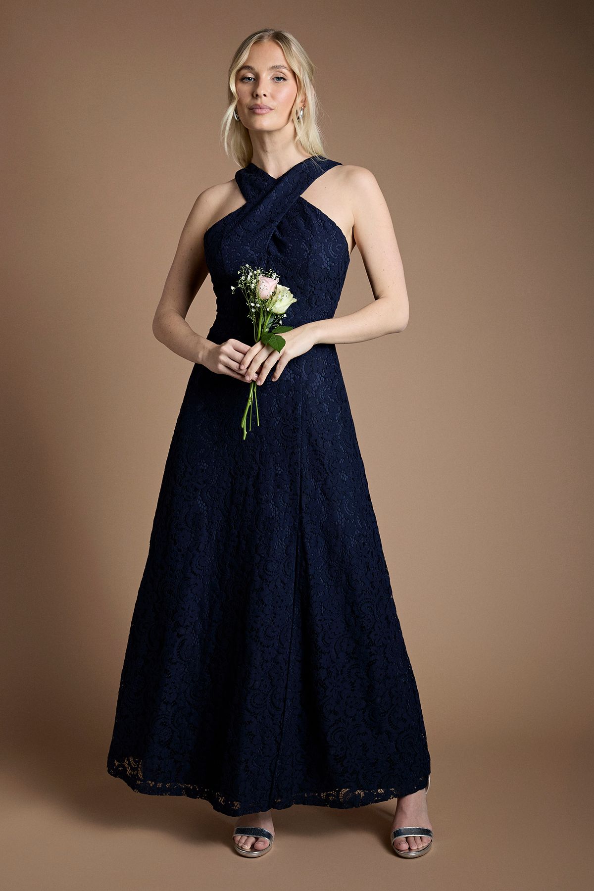 Coast Lace Cross Neck Bridesmaid Maxi Dress Navy image 1