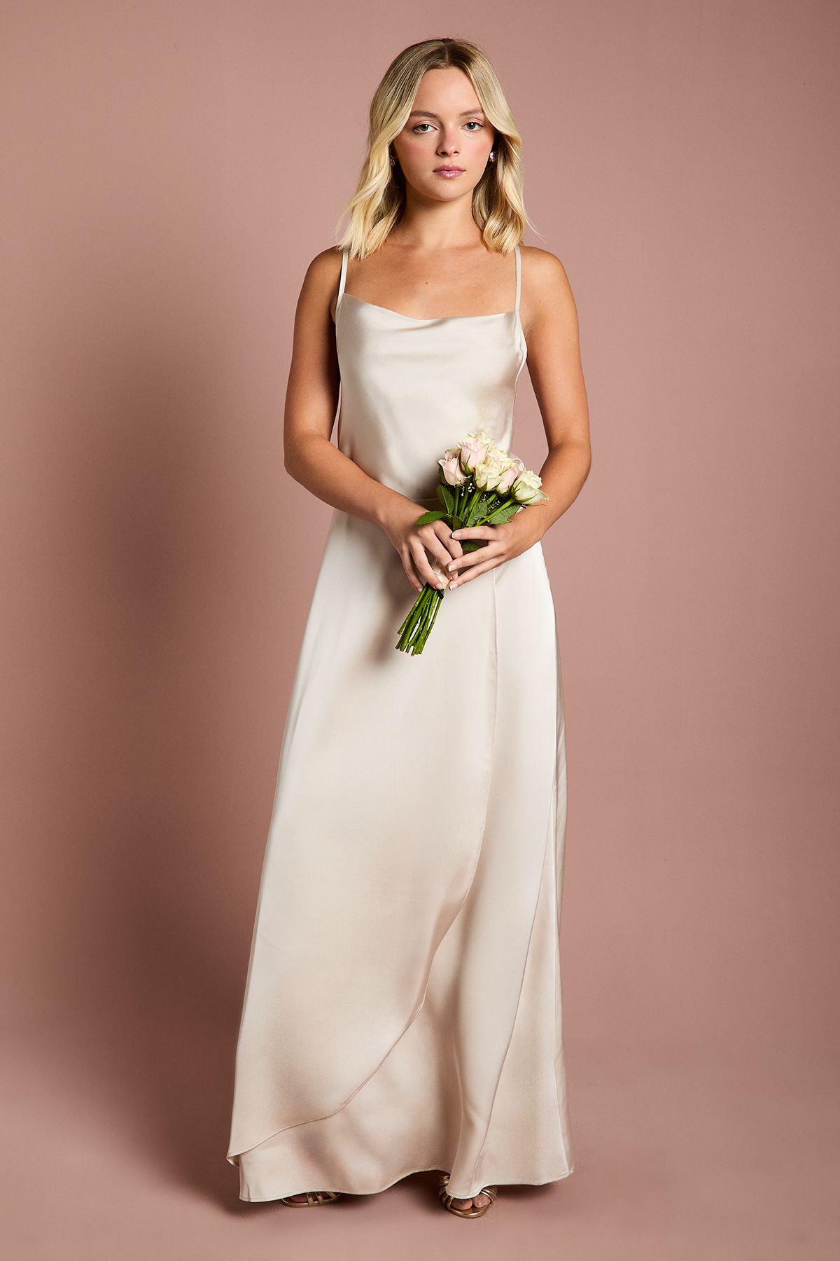 Coast Teen Cowl Front Waterfall Skirt Bridesmaid Dress Champagne image 1