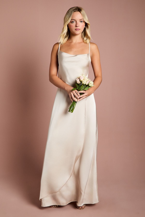 Coast Teen Cowl Front Waterfall Skirt Bridesmaid Dress Champagne
