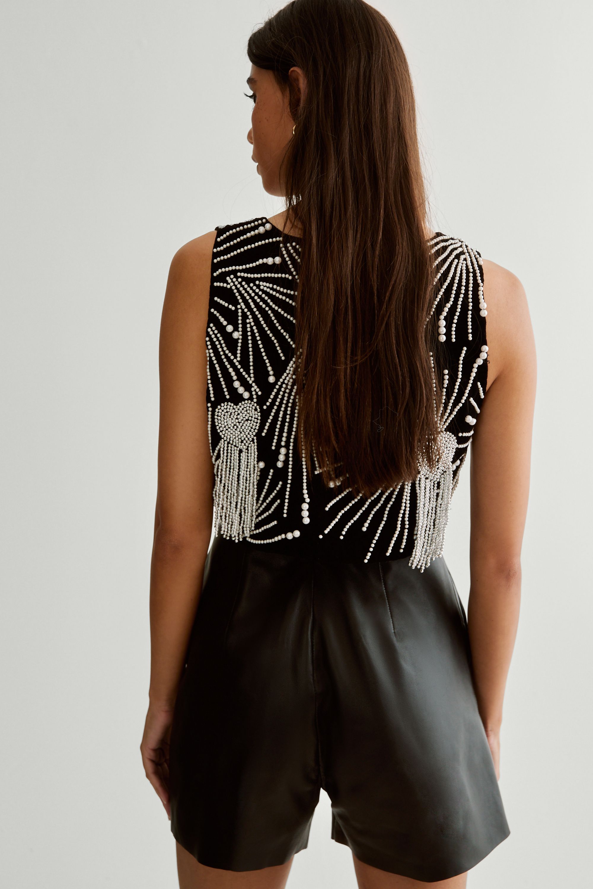 NastyGal Velvet Heart Pearl Tassel Waistcoat Black image 4