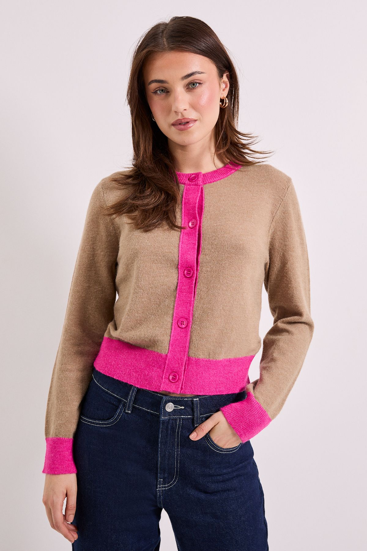 Dorothy Perkins Colour Block Cardigan Camel image 4