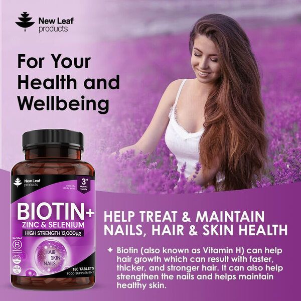 New leaf health Biotin Hair Growth Vitamins 12000 mcg - With Zinc & Selenium image 3