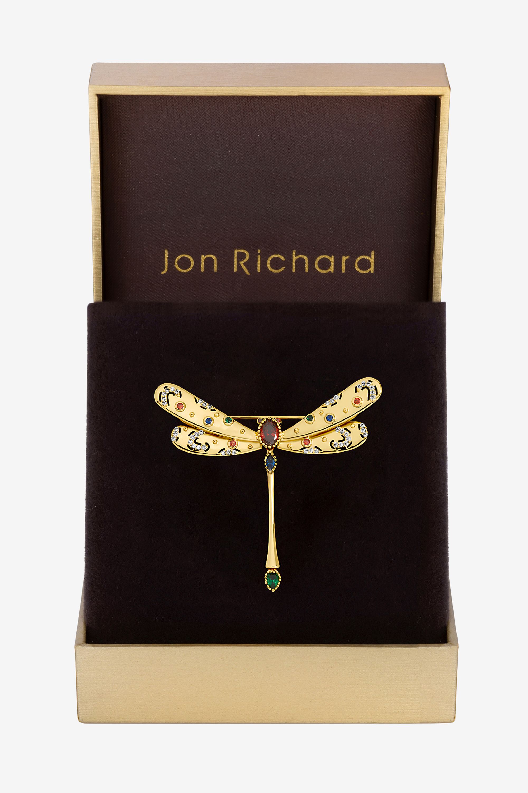 Jon Richard Gold Plated Crystal and Multi Coloured Dragonfly Brooch - Gift Box image 1