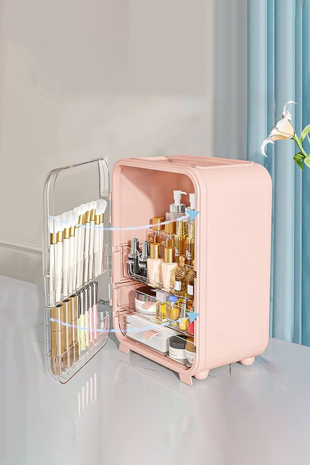 Living and Home Cosmetic Organizer Skincare Display Box Makeup Storage Case with Mirror image 4