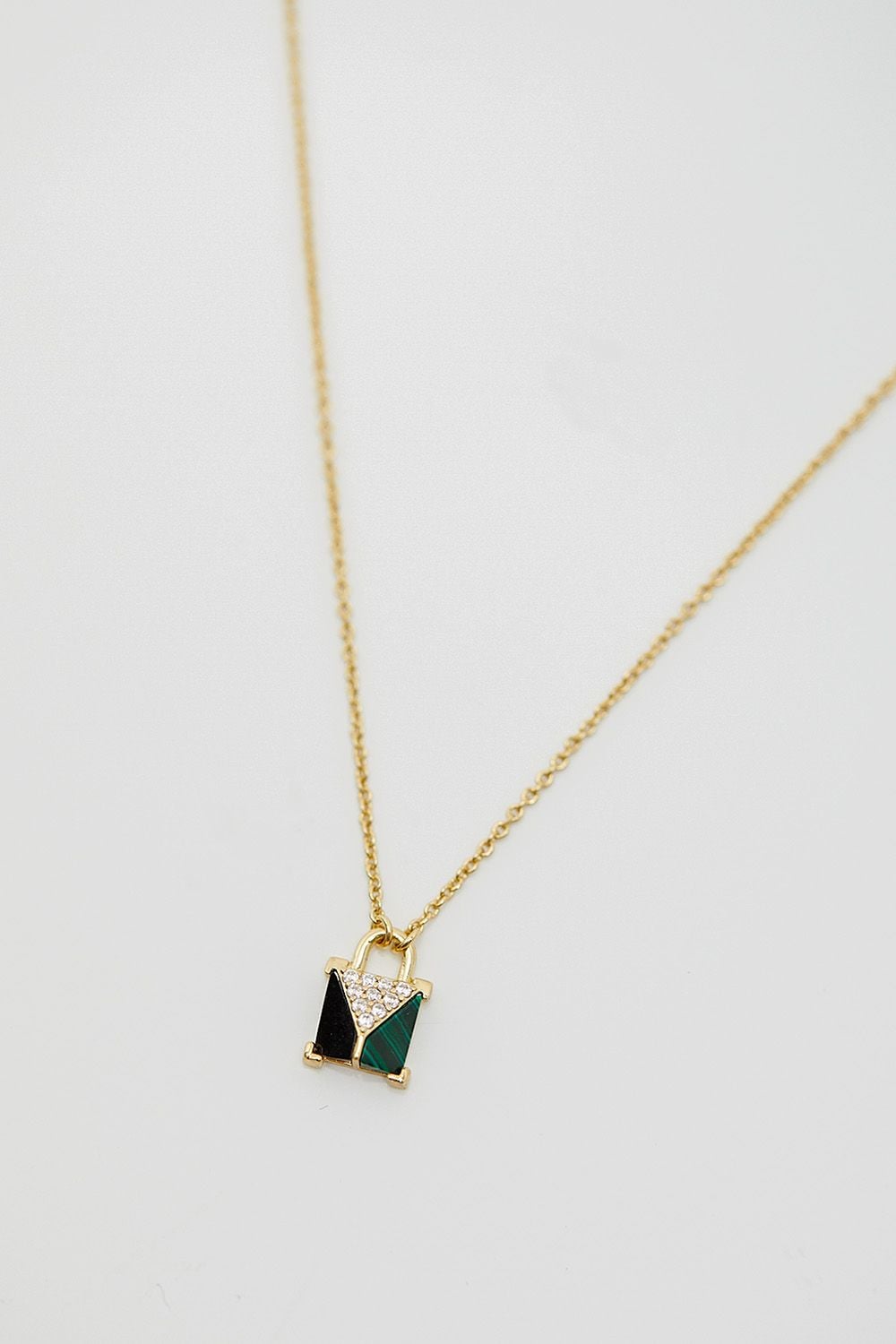 Inicio 14K Real Gold Plated Recycled Malaquite Padlock Pendant Necklace - Gift Pouch image 3