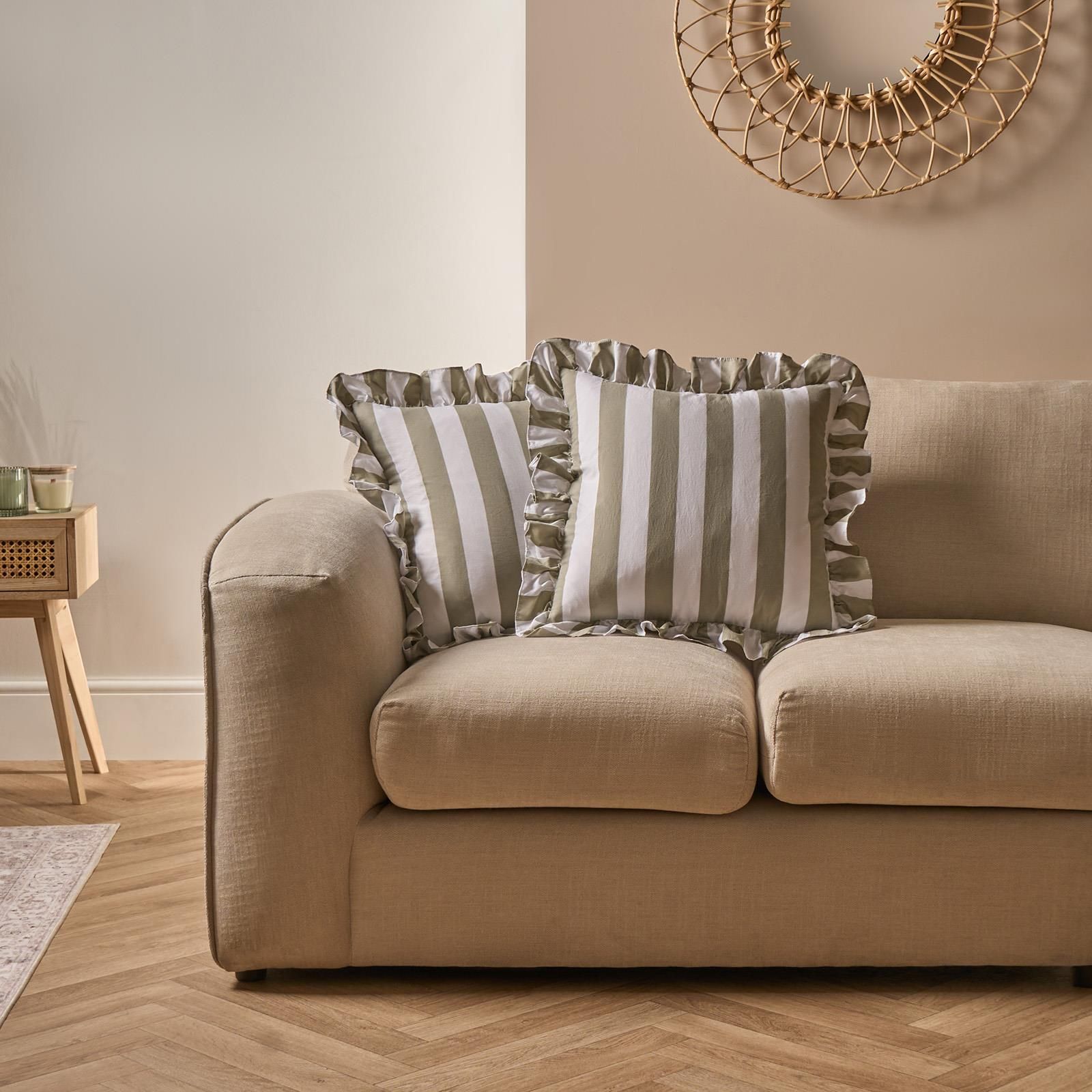 OHS 2 Pack Stripe Frill Filled Cushion Cover image 3