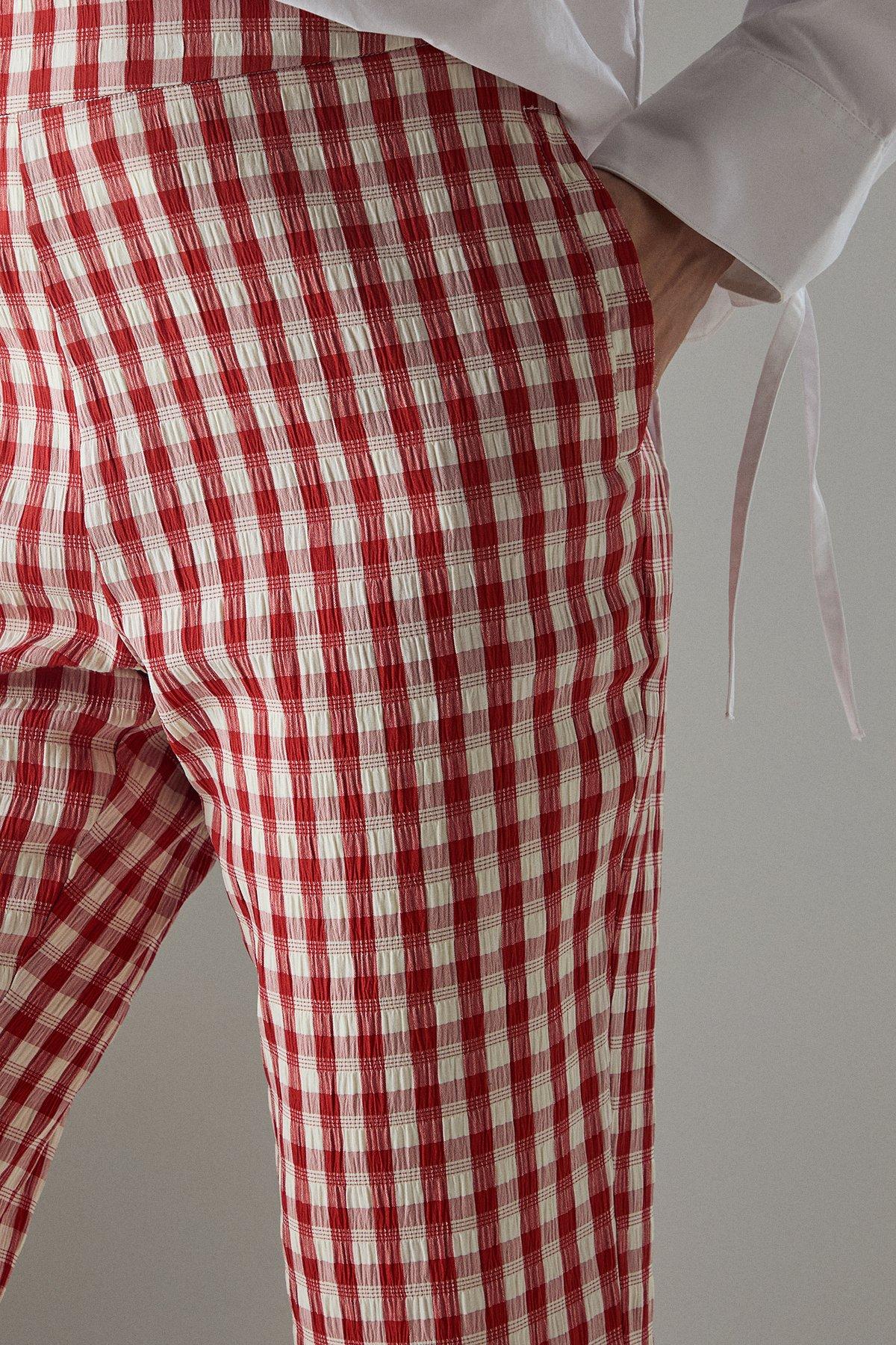 Warehouse Gingham High Waisted Cropped Trousers Red image 4