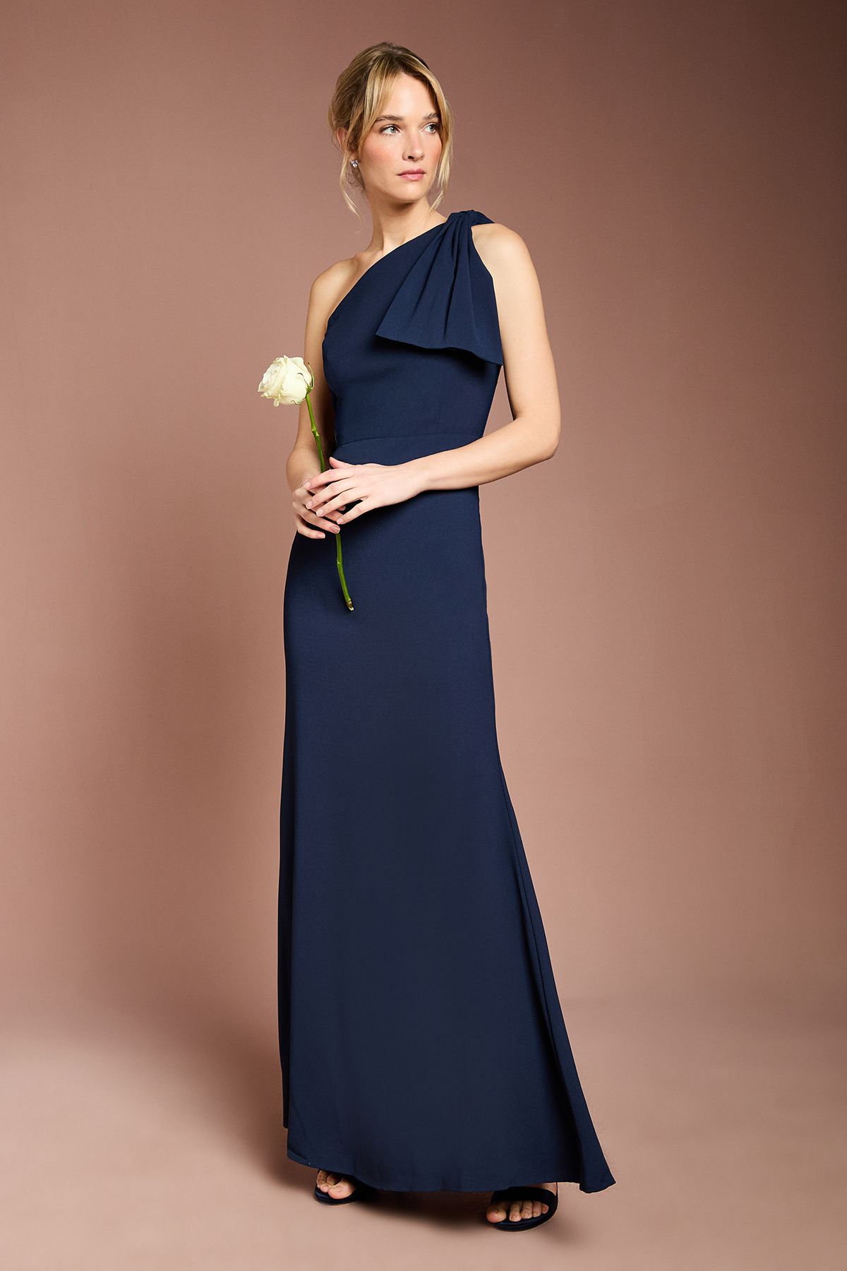 Coast Coast Honoured Bow One Shoulder Maxi Bridesmaid Dress Navy