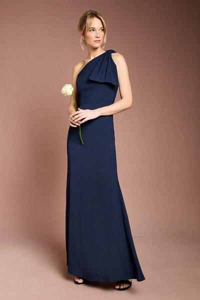Coast Coast Honoured Bow One Shoulder Maxi Bridesmaid Dress Navy