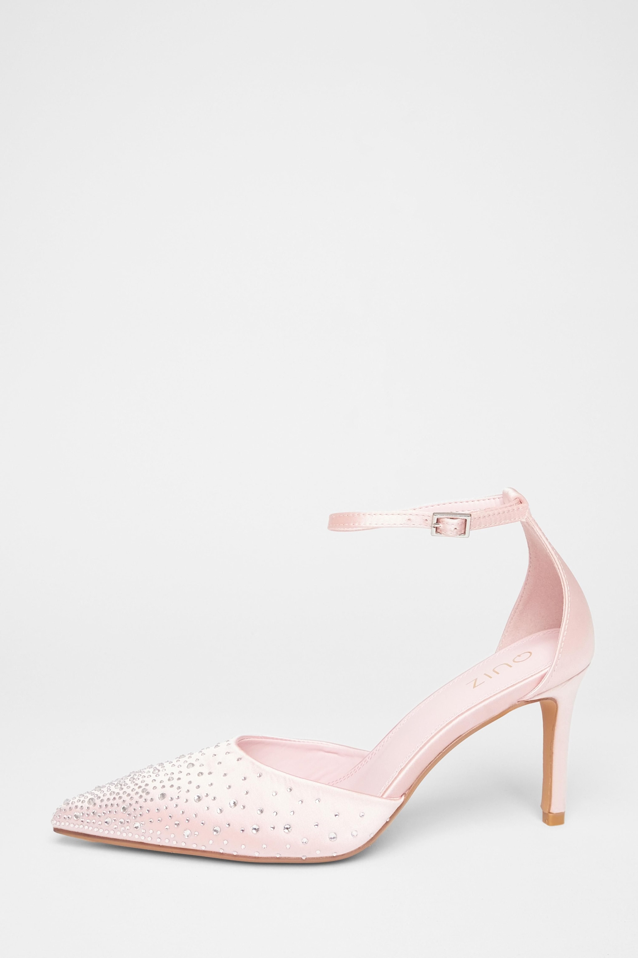 Quiz Pink Diamante Satin Court Heels image 3