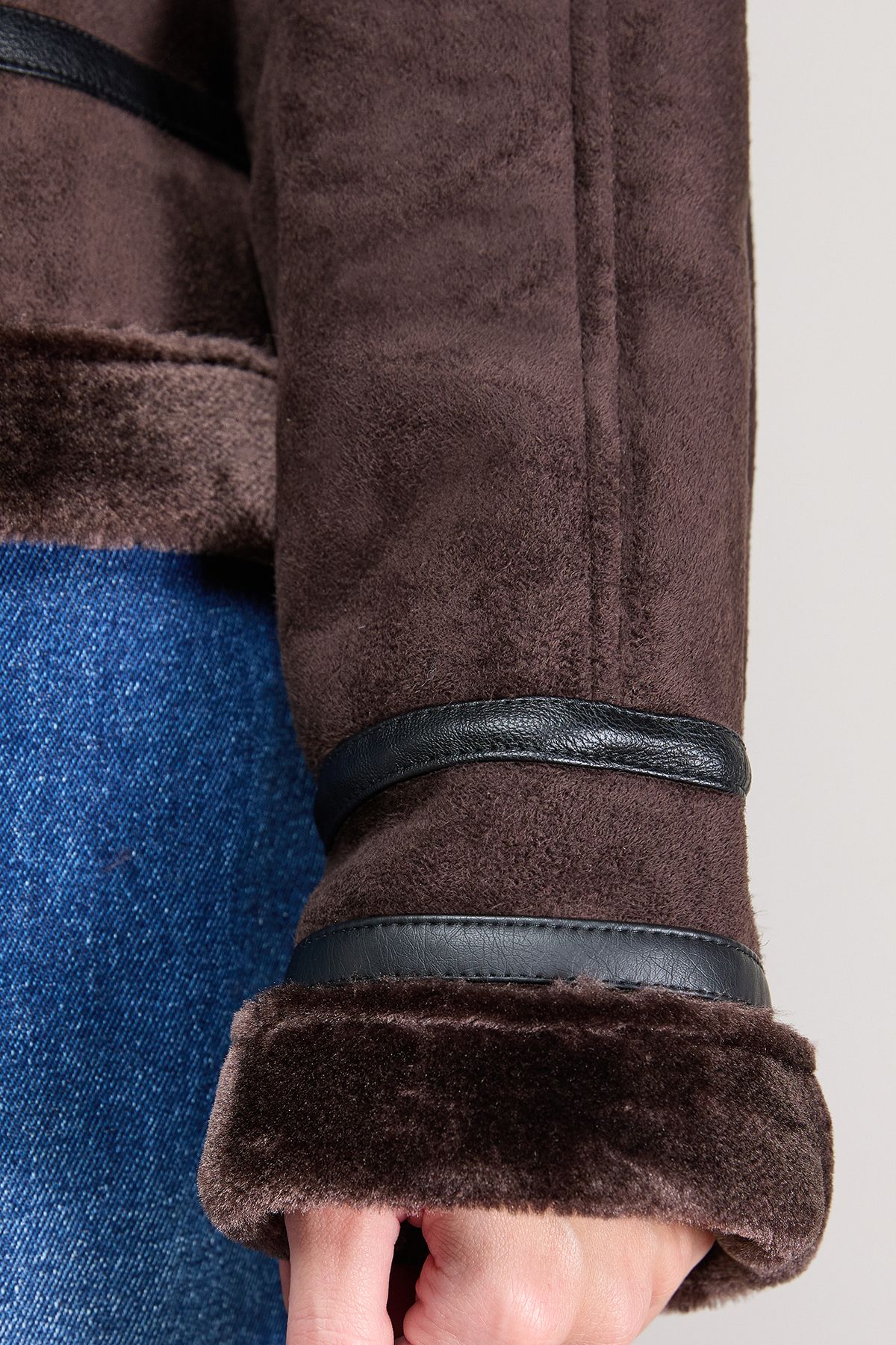 Oasis Zip Through Faux Leather Short Aviator Jacket Chocolate image 5