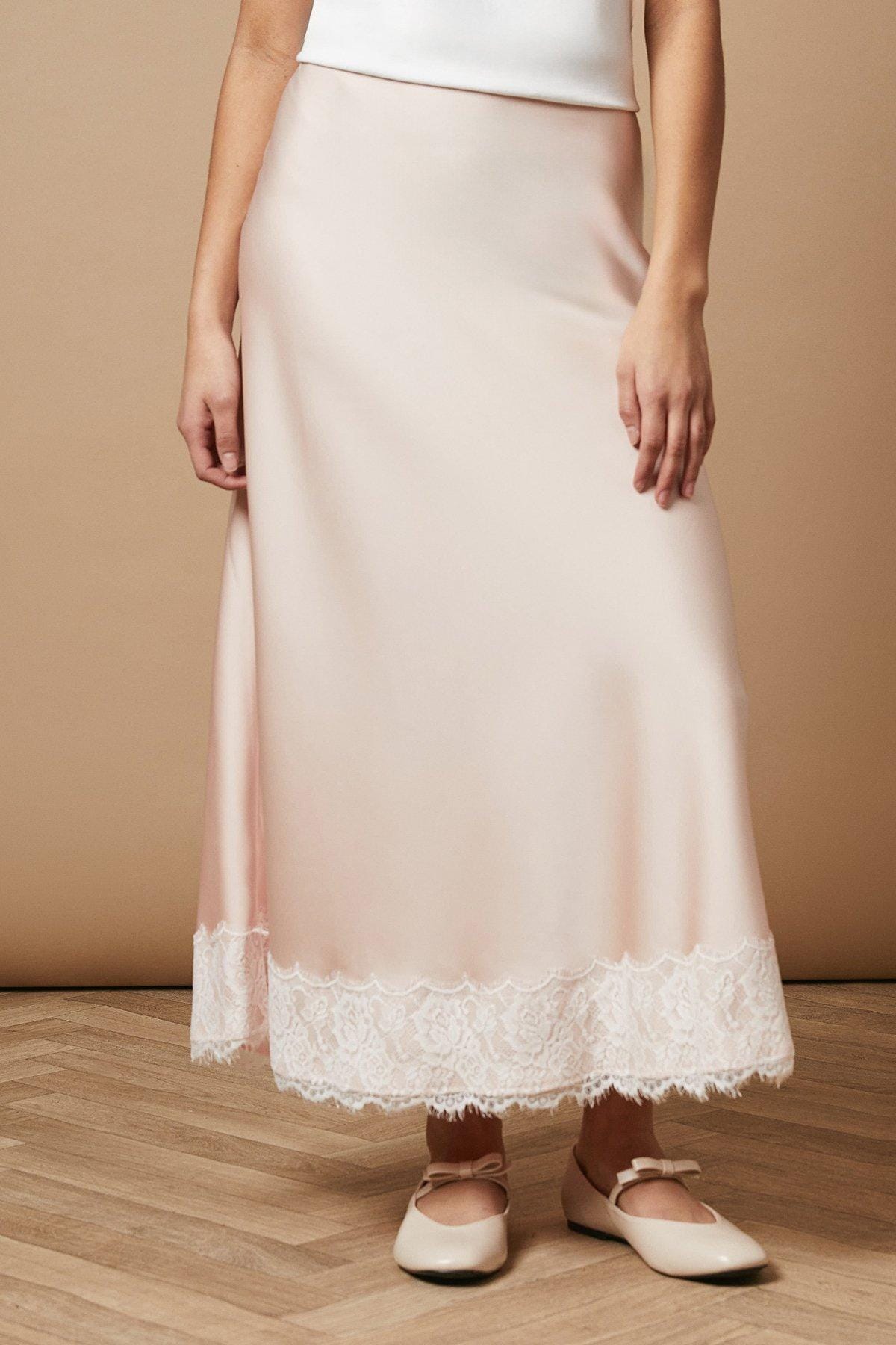 Satin Skirt White Midi Skirt Plt Butter Cream Satin Mid Rise Maxi