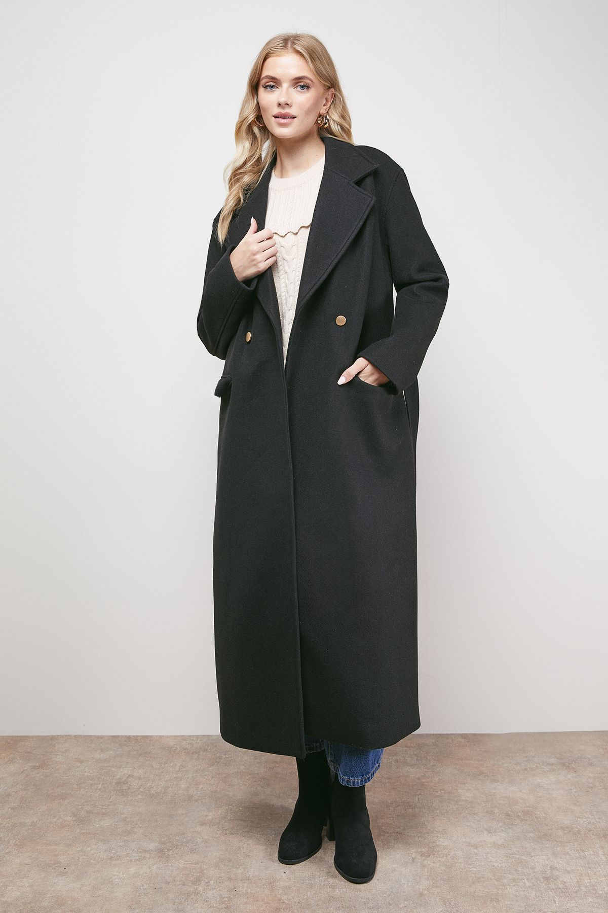 Oasis Tie Belt Detail Midi Coat Black image 4