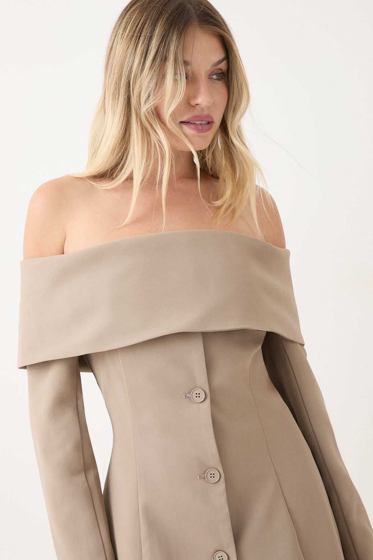 MissPap Tailored Bardot Blazer Mini Dress Taupe image 4