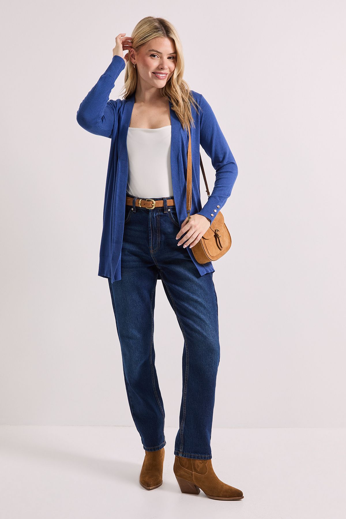 Dorothy Perkins Denim Blue Longline Button Cuff Cardigan Denim-blue image 2