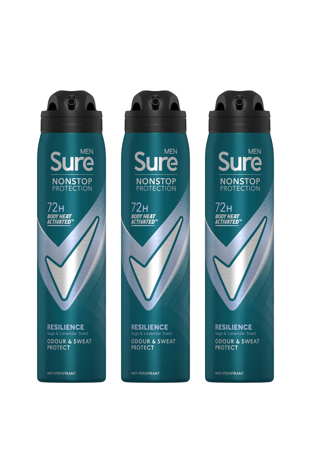 Sure Men Resilience 'Deodorant Spray' w/ 72H Nonstop Protection 250ml, 3pk image 1