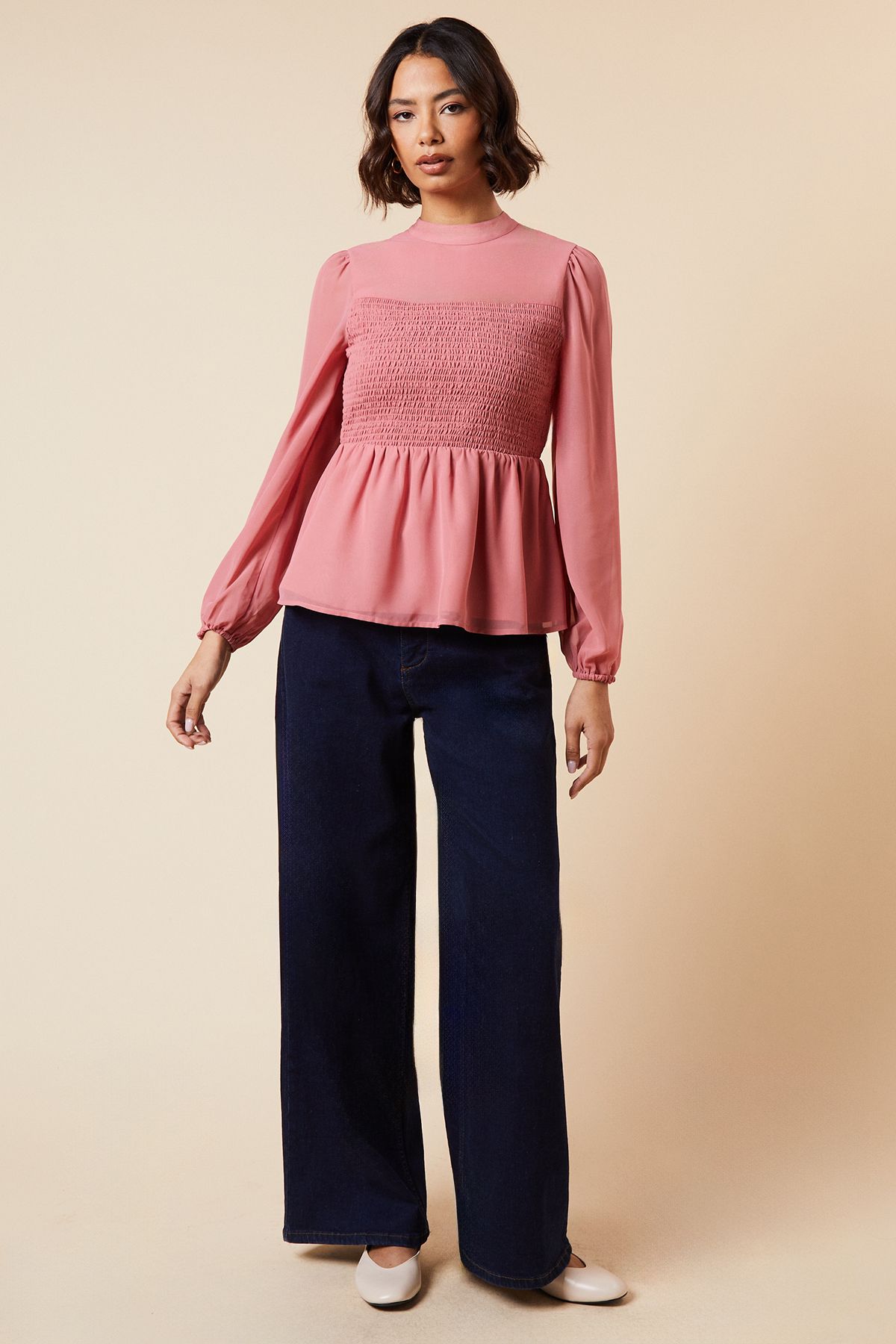 Dorothy Perkins Shirred Front And Back Long Sleeve Blouse Dusky Pink image 4