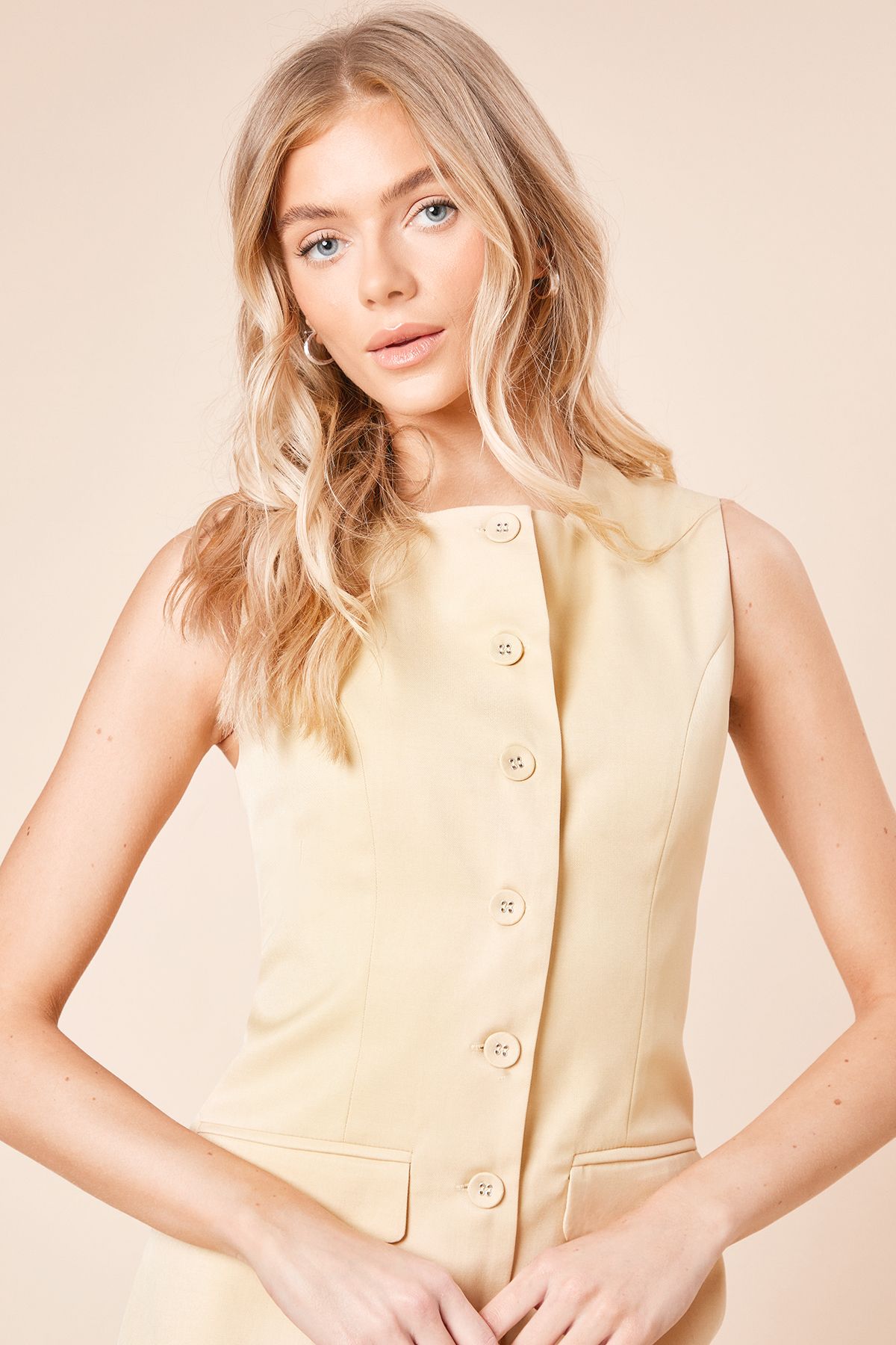 Dorothy Perkins Tailored Button Up Mini Dress Lemon image 3