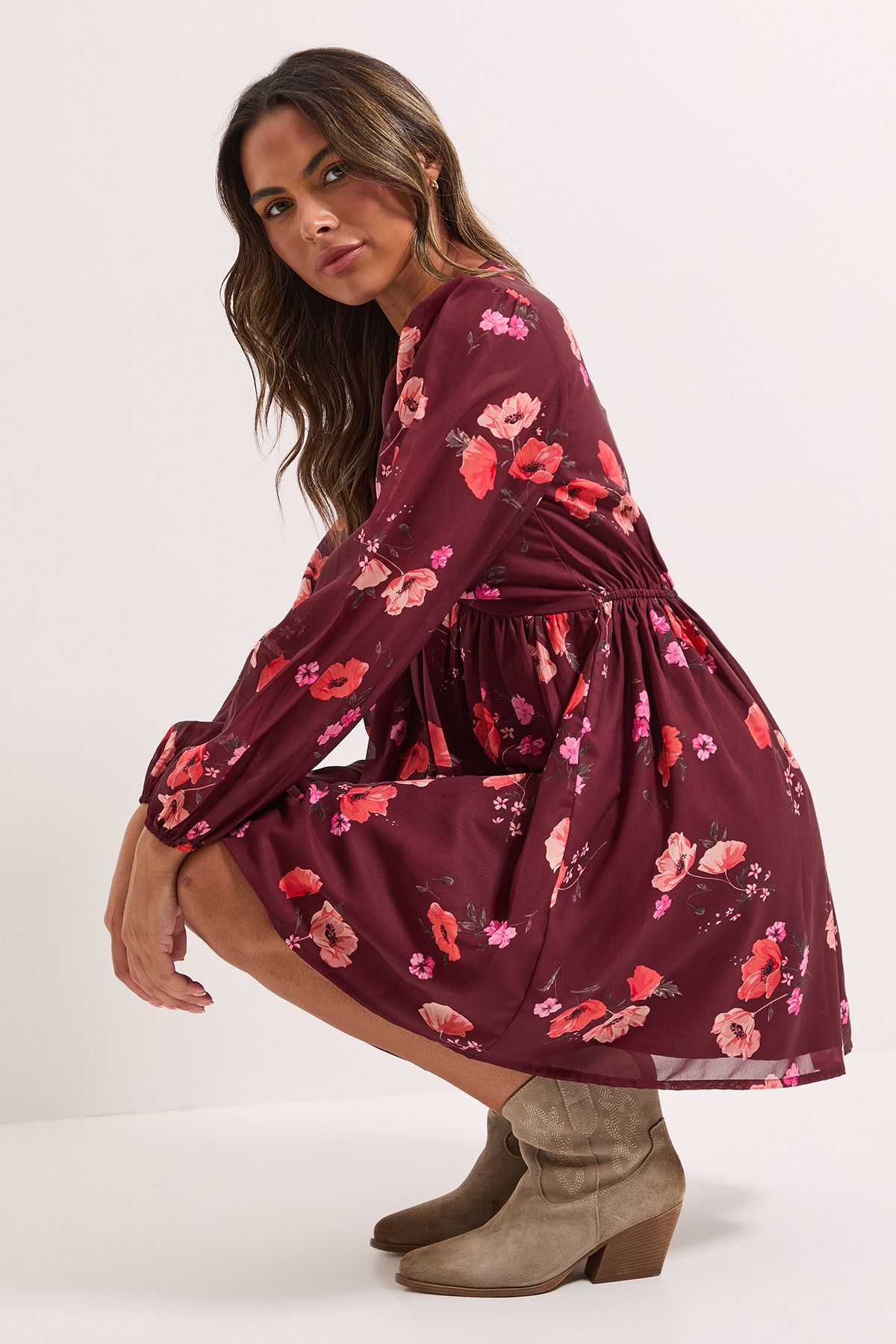 Dorothy Perkins Floral Empire Seam Blouson Sleeve Printed Mini Dress Floral image 4