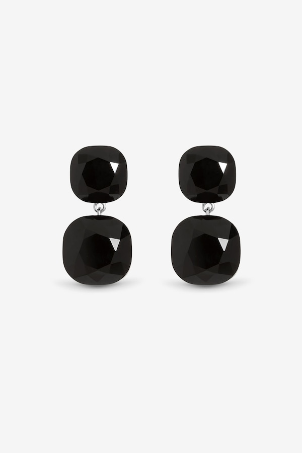 Jon Richard Rhodium Plated Jet Statement Stone Drop Earrings