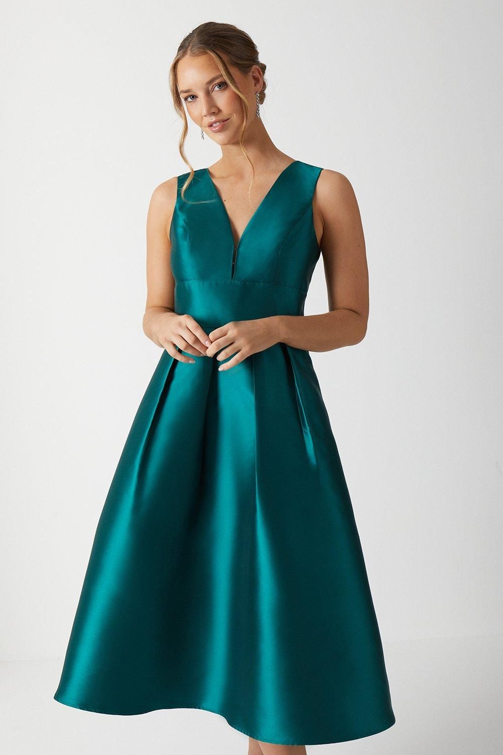 Coast Plunge Neck Structured Twill Midi Bridesmaid Dress Emerald image 2
