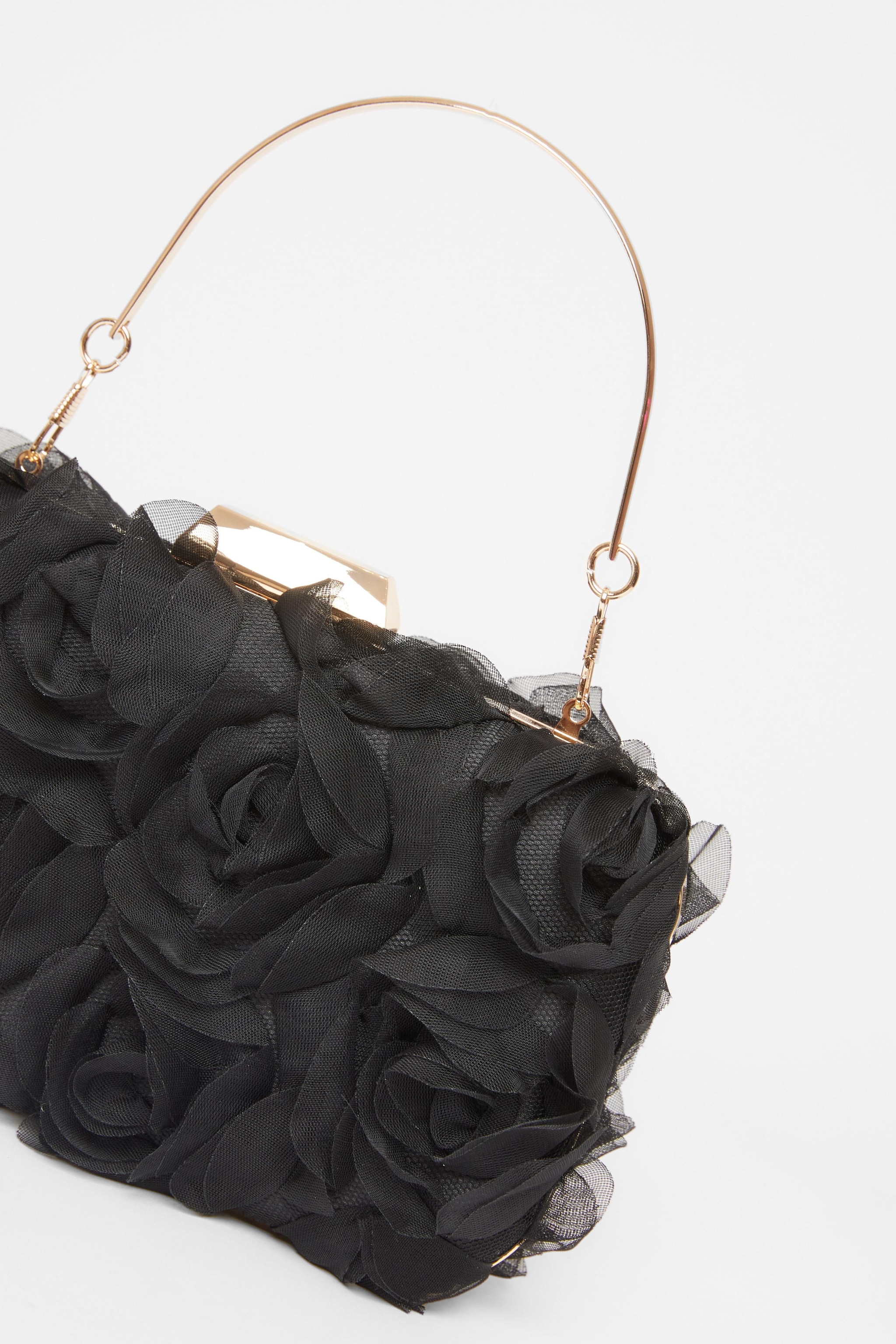 Quiz Black Organza Rose Box Bag image 5