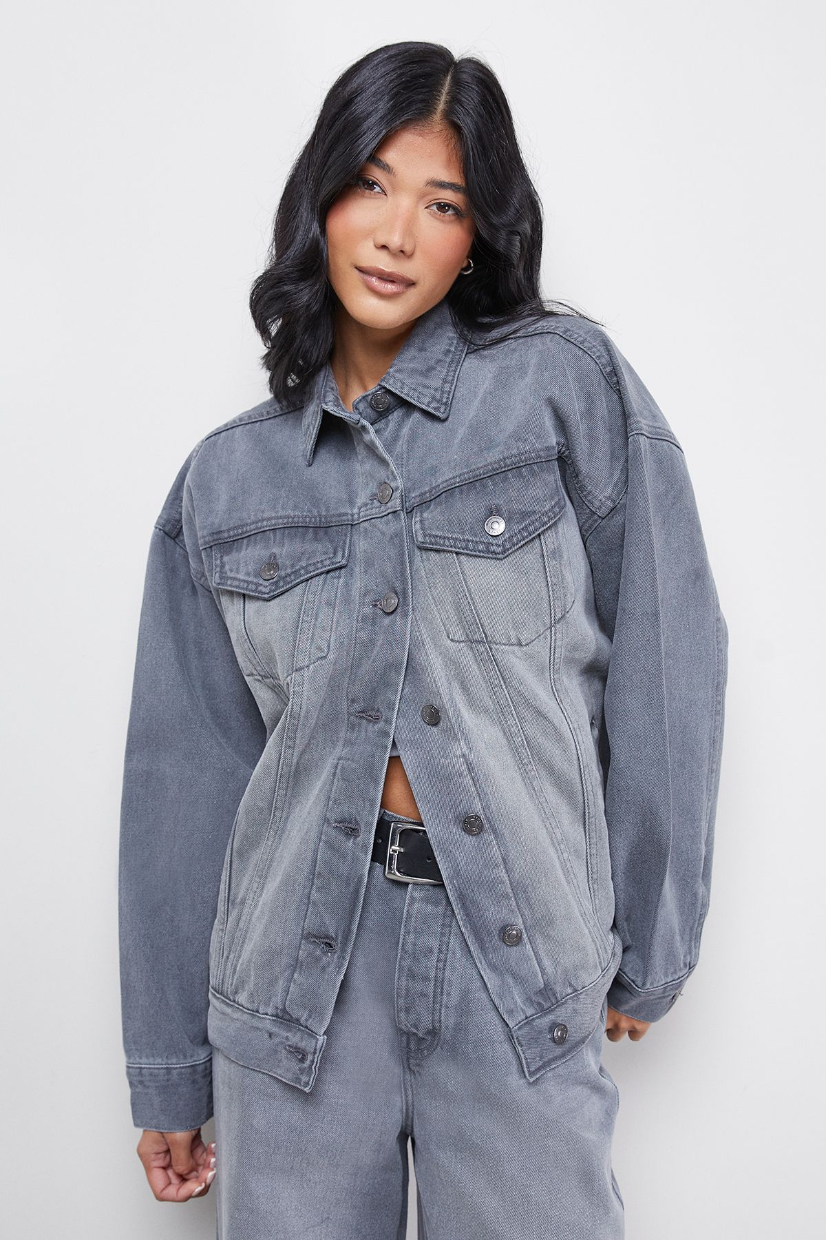 Warehouse Grey Oversized Denim Jacket Grey image 1
