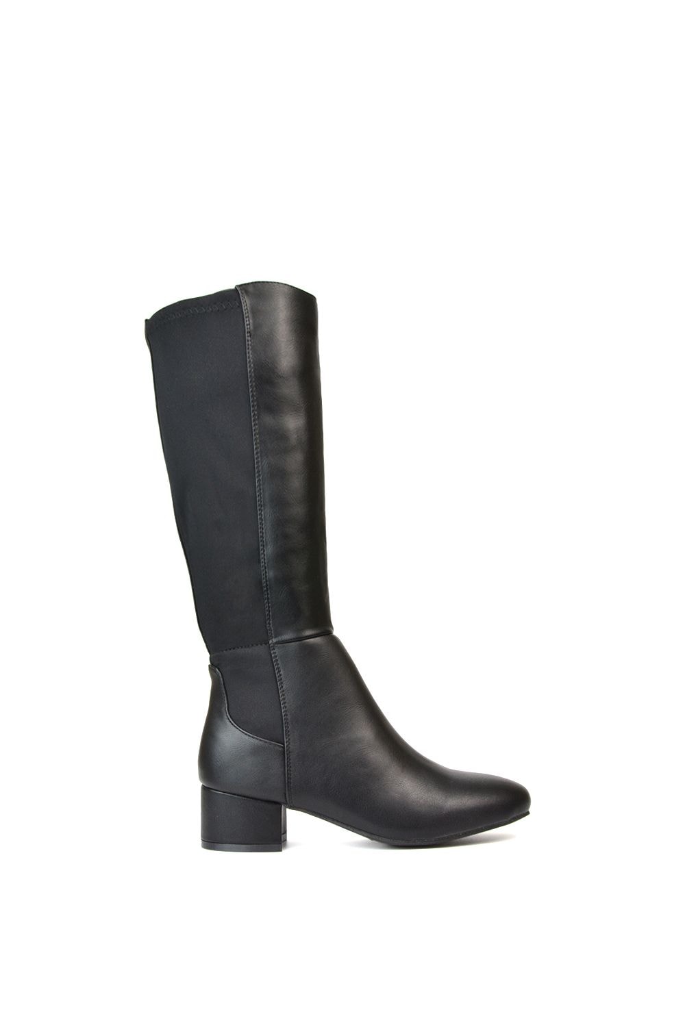 XY London 'Hannah' Low Block Heel Elasticated Calf Long Boots With Zip Fastening image 1