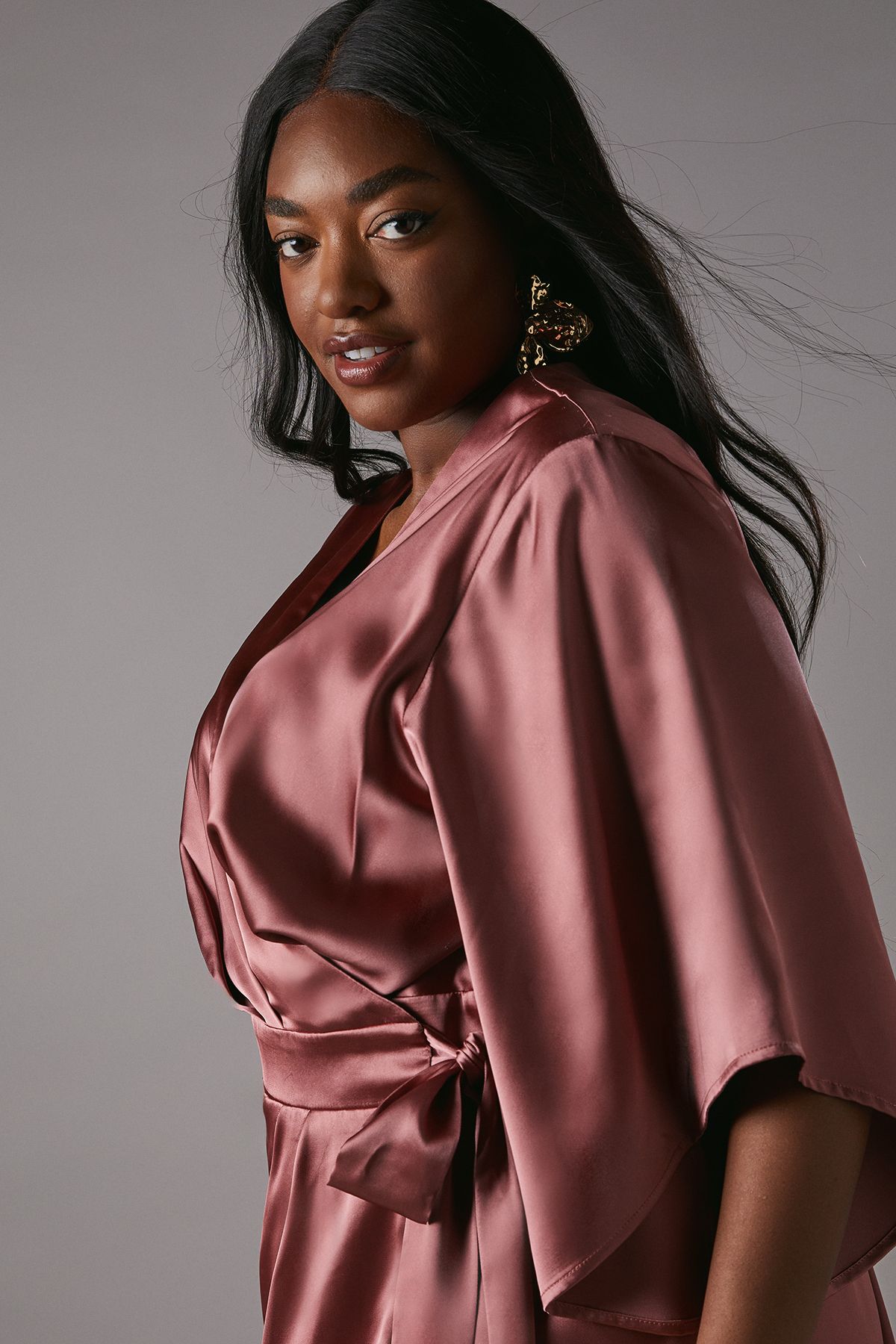 Coast Plus Satin Pleat Front Midi Wrap Dress Rose image 3