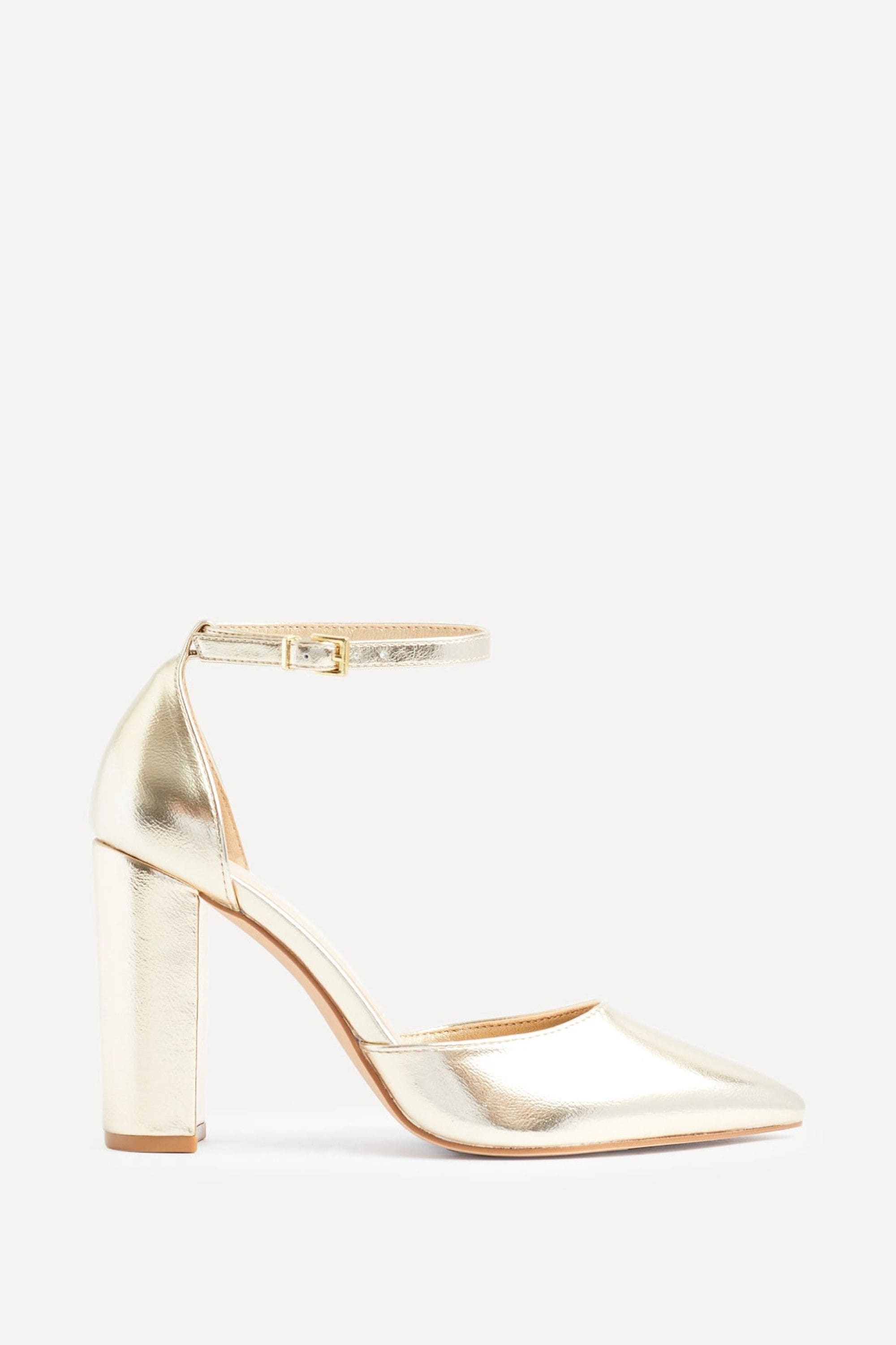 Linzi Mara Gold Faux Leather Block Heeled Court Shoe image 1