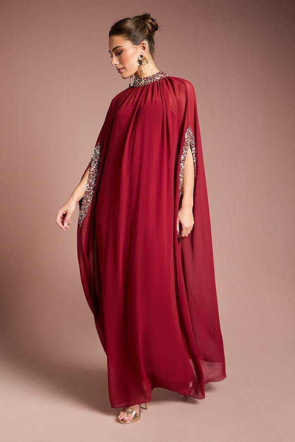 Coast Coast Muse Chiffon Cape Dress Wine