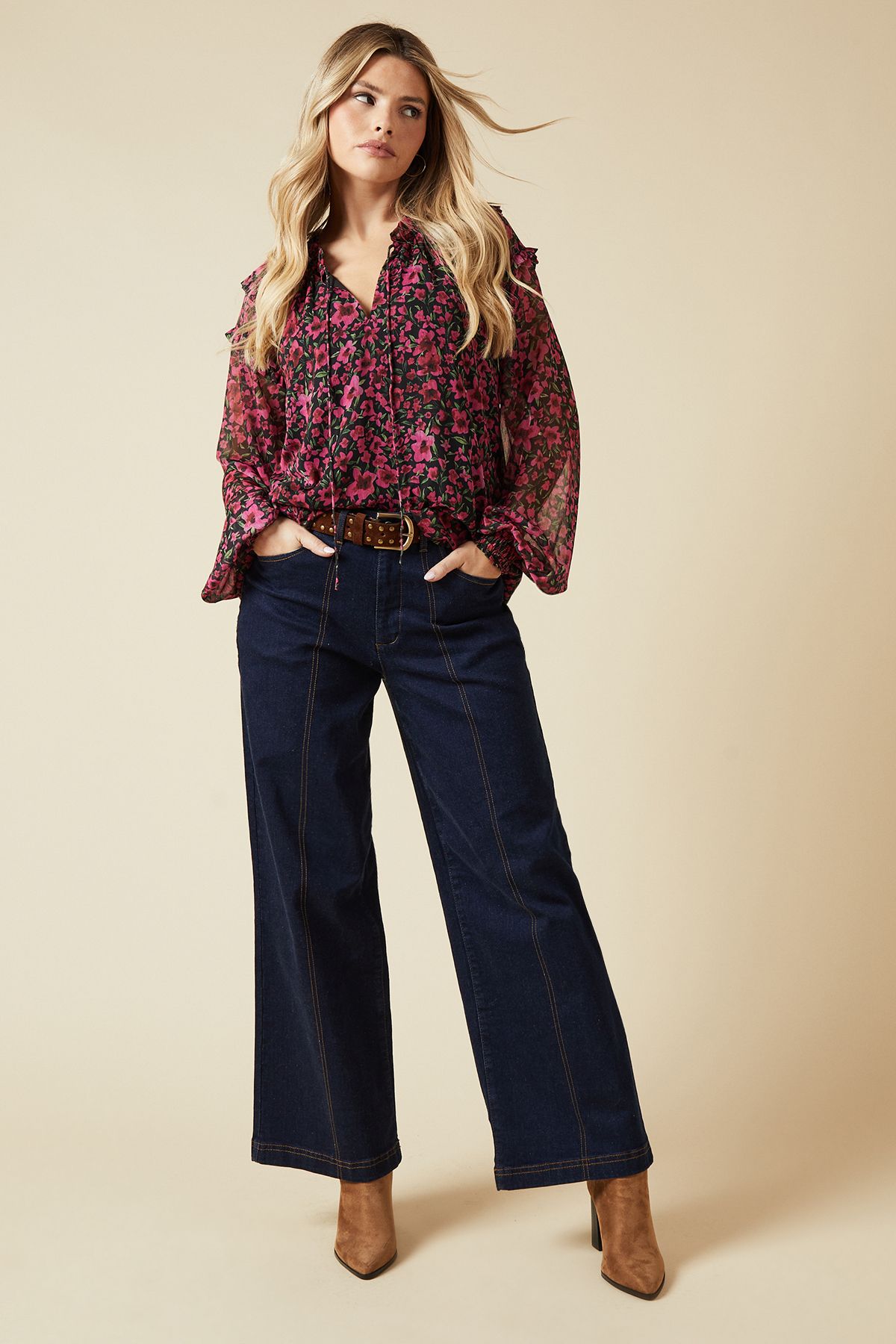 Dorothy Perkins Pink Spaced Floral Ruffle Sleeve Overhead Blouse Pink image 2