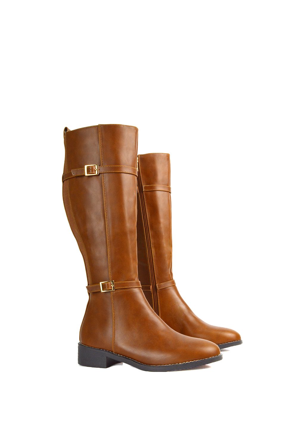 XY London 'Ellis' Flat Heel Stretch Knee High Long Boots With Buckle Details image 6