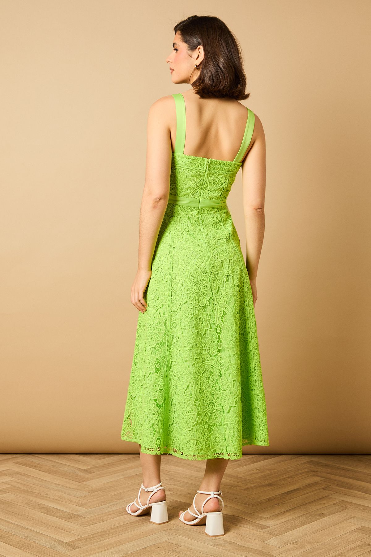 Oasis Floral Lace V Neck Midi Dress Lime image 3