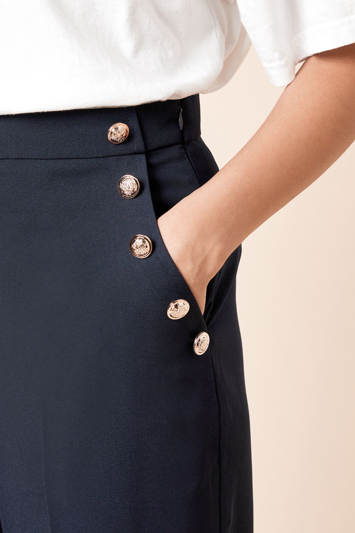 Dorothy Perkins Military Button Detail Wide Leg Trouser Navy image 4