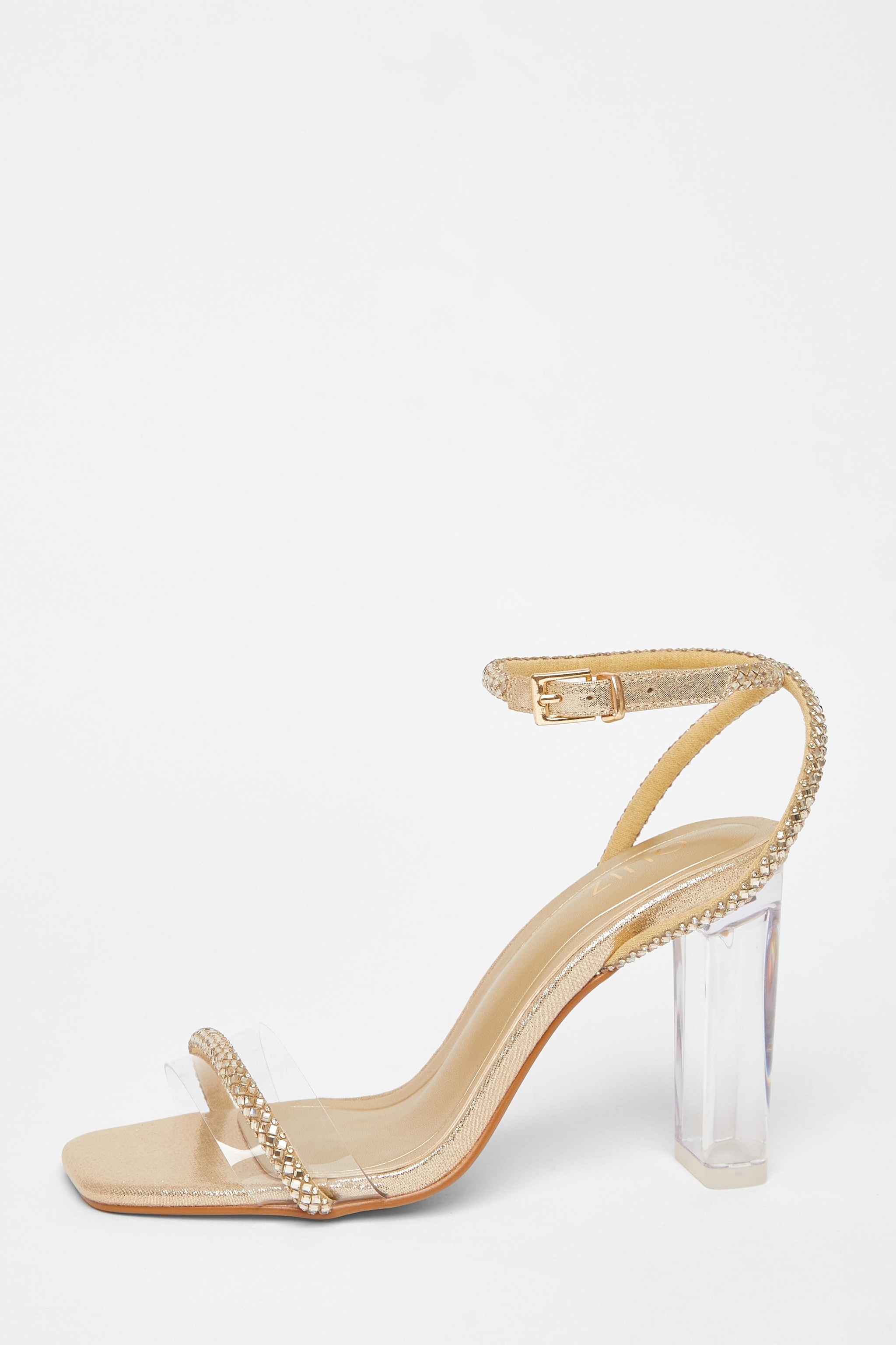 Quiz Gold Diamante Clear Block Heels image 3