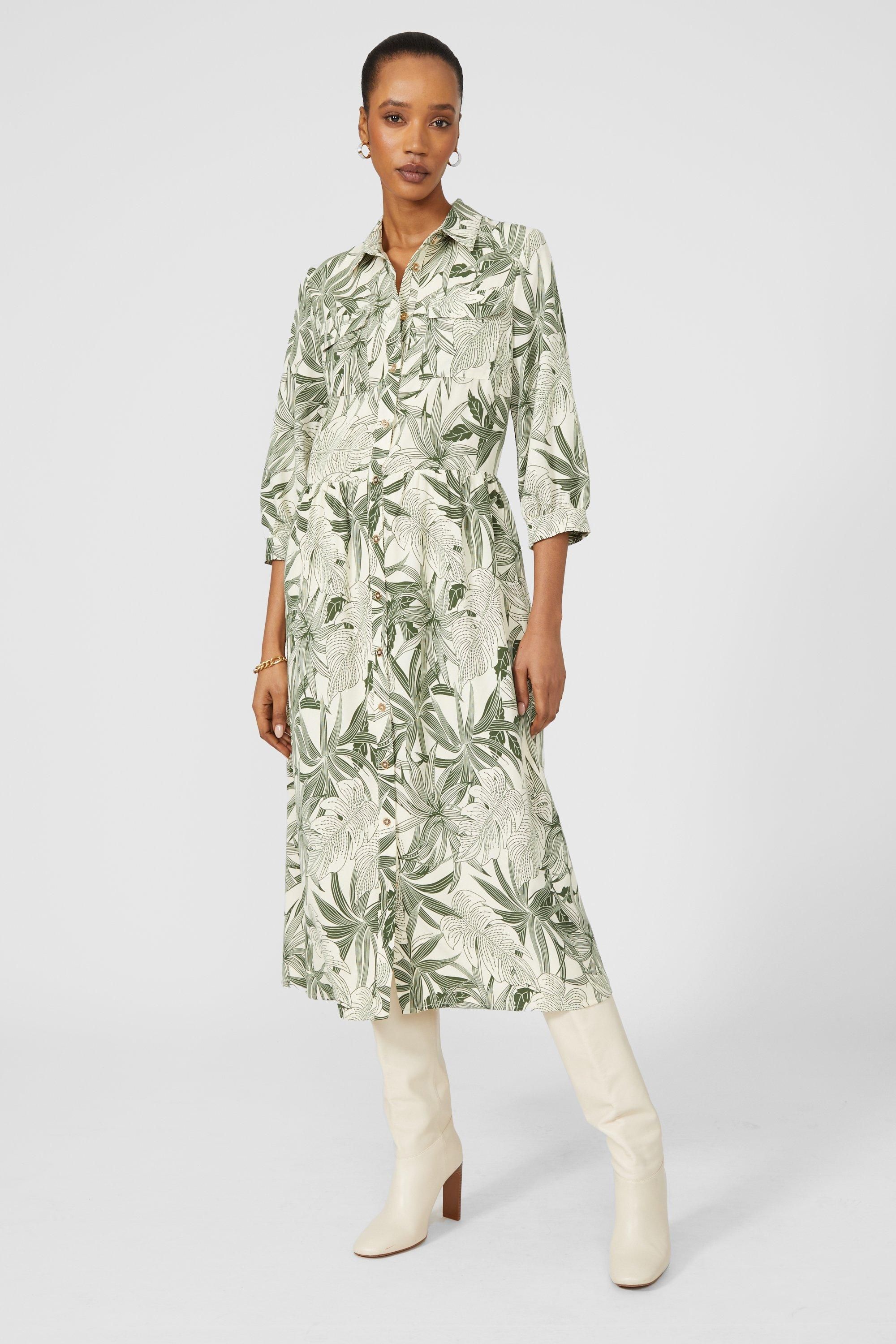 Principles Khaki Leaf Printed Midi Shirt Dress Khaki image 4