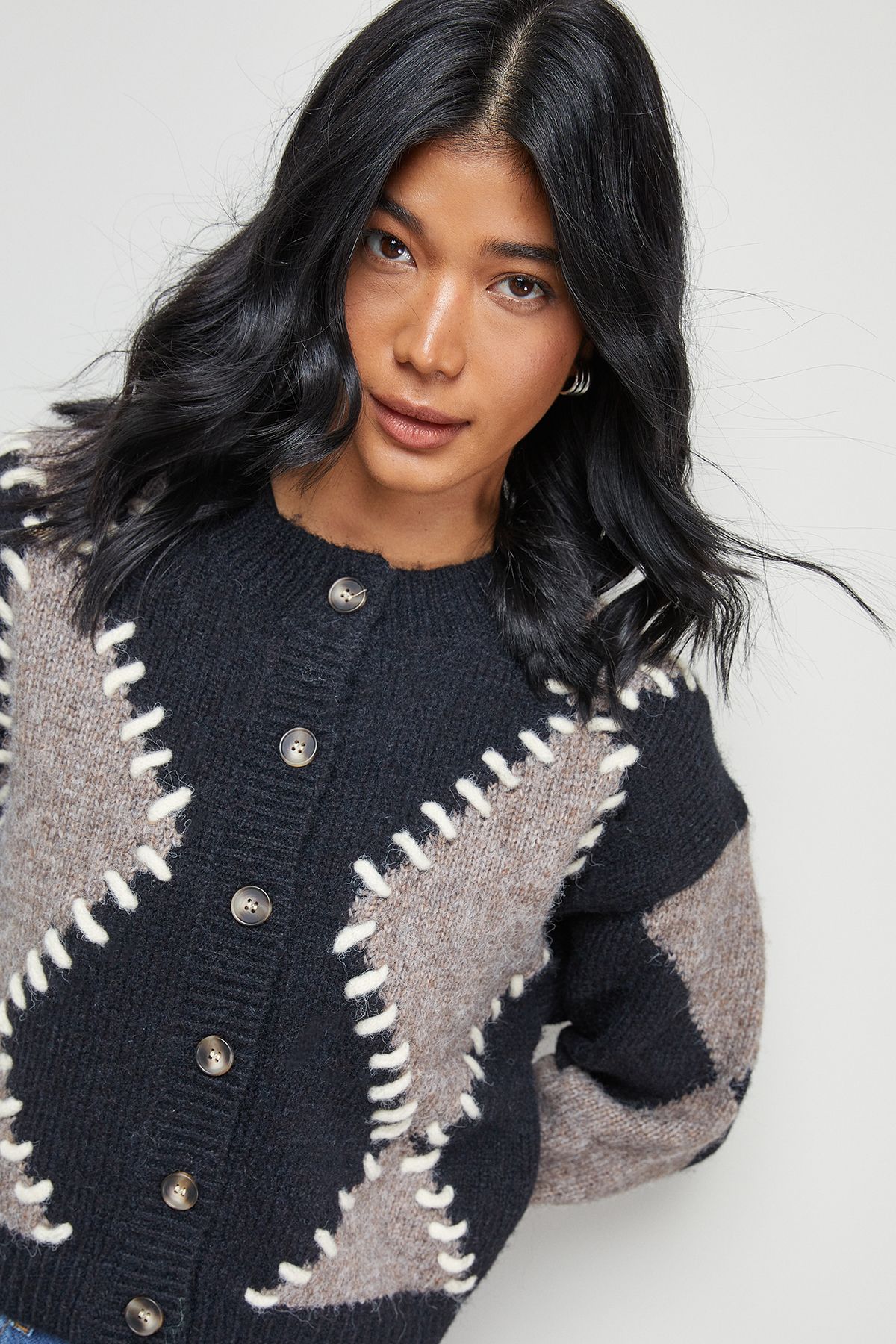 Warehouse Argyle Stitch Detail Cardigan Black image 4