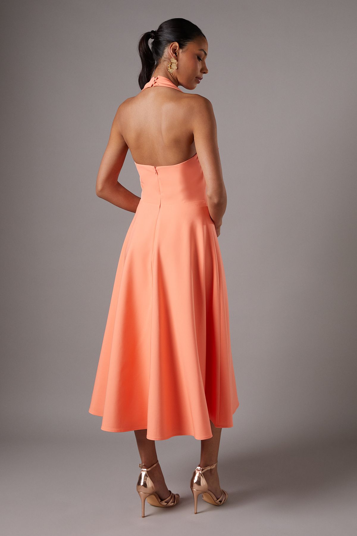 Coast Rosette Halter Midi Dress Peach image 3