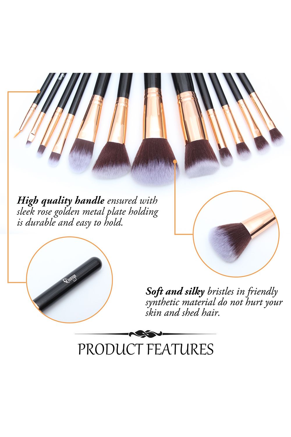 Living and Home 12 Pcs Rose Gold Makeup Brush Set with Makeup Sponge and Brush Egg Gift Set image 2