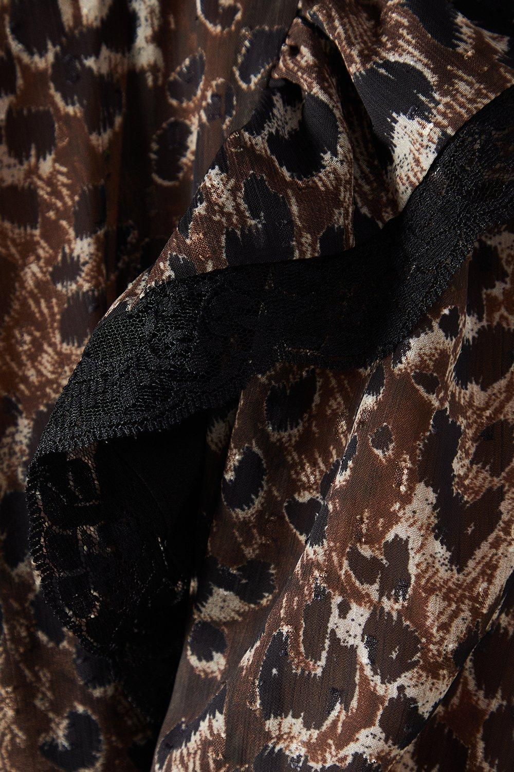 Warehouse Print Burnout Jacquard Lace Insert Tier Smock Midi Dress Animal image 5