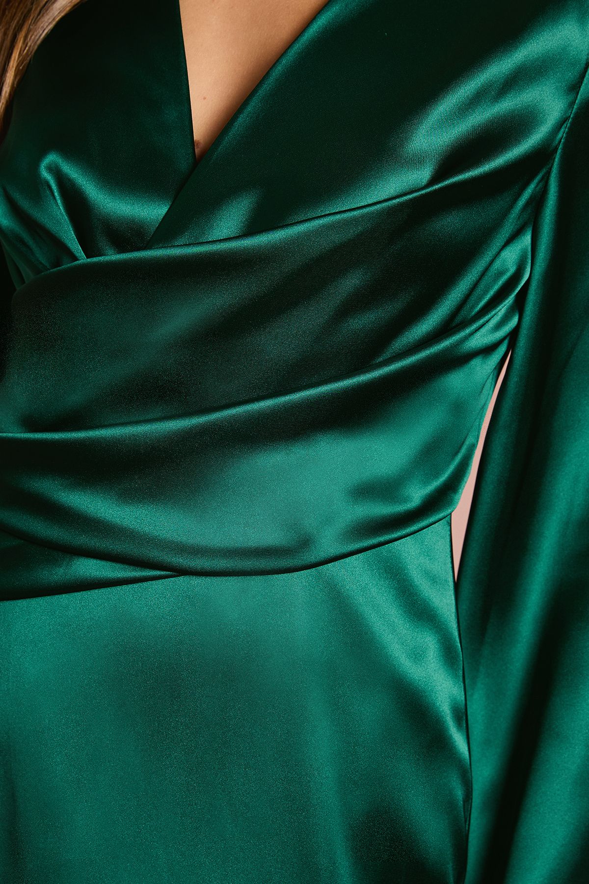 Coast Satin Fringe Hem Wrap Waist Midi Dress Emerald image 5