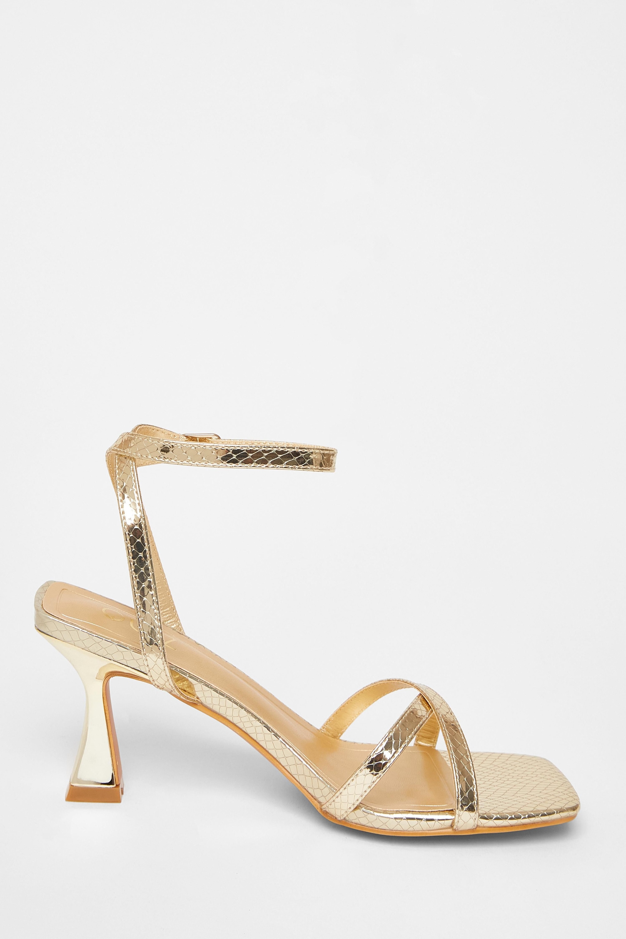 Quiz Gold Cross Strap Flared Heels image 5
