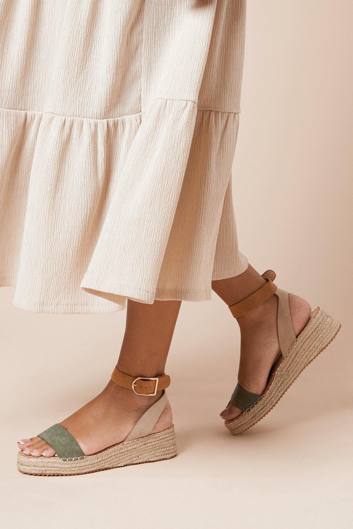 Dorothy Perkins Riva Faux Suede Strap Medium Espadrille Wedge Sandals Khaki image 3