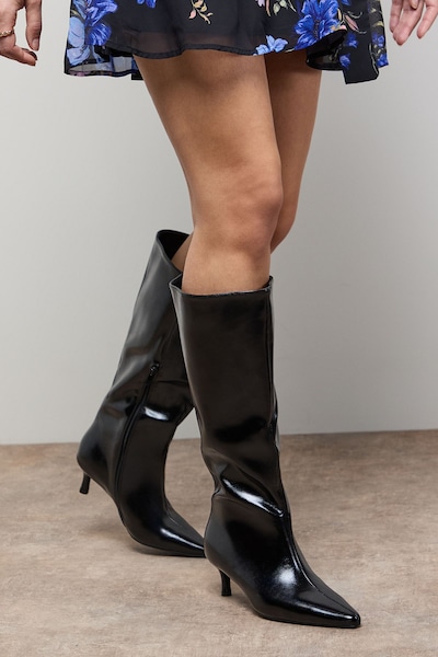 Oasis Wide Fit Cecelia Faux Leather Kitten Heel Calf Boots Black
