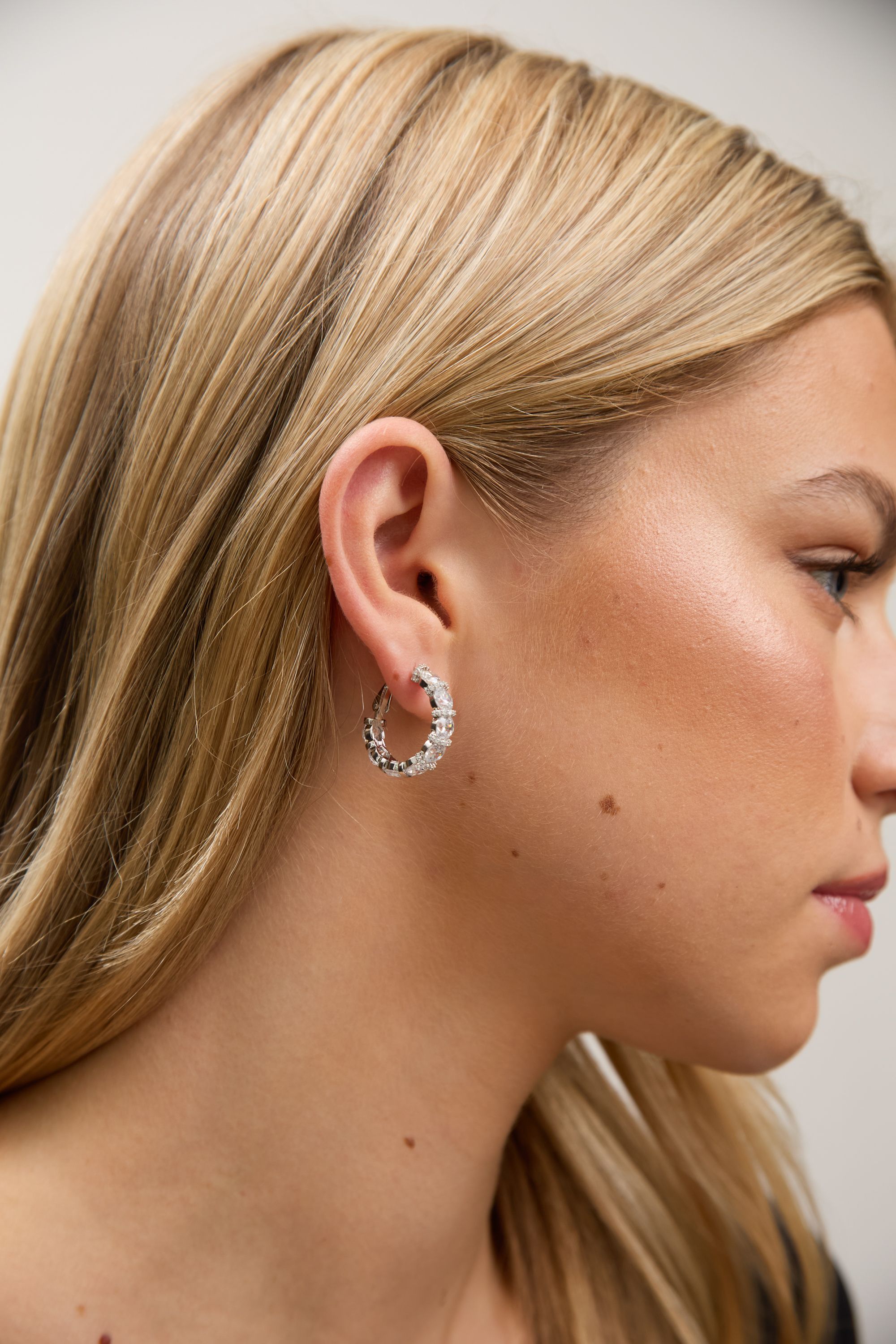 Jon Richard Rhodium Plated Cubic Zirconia Round Stone Hoop Earrings image 2