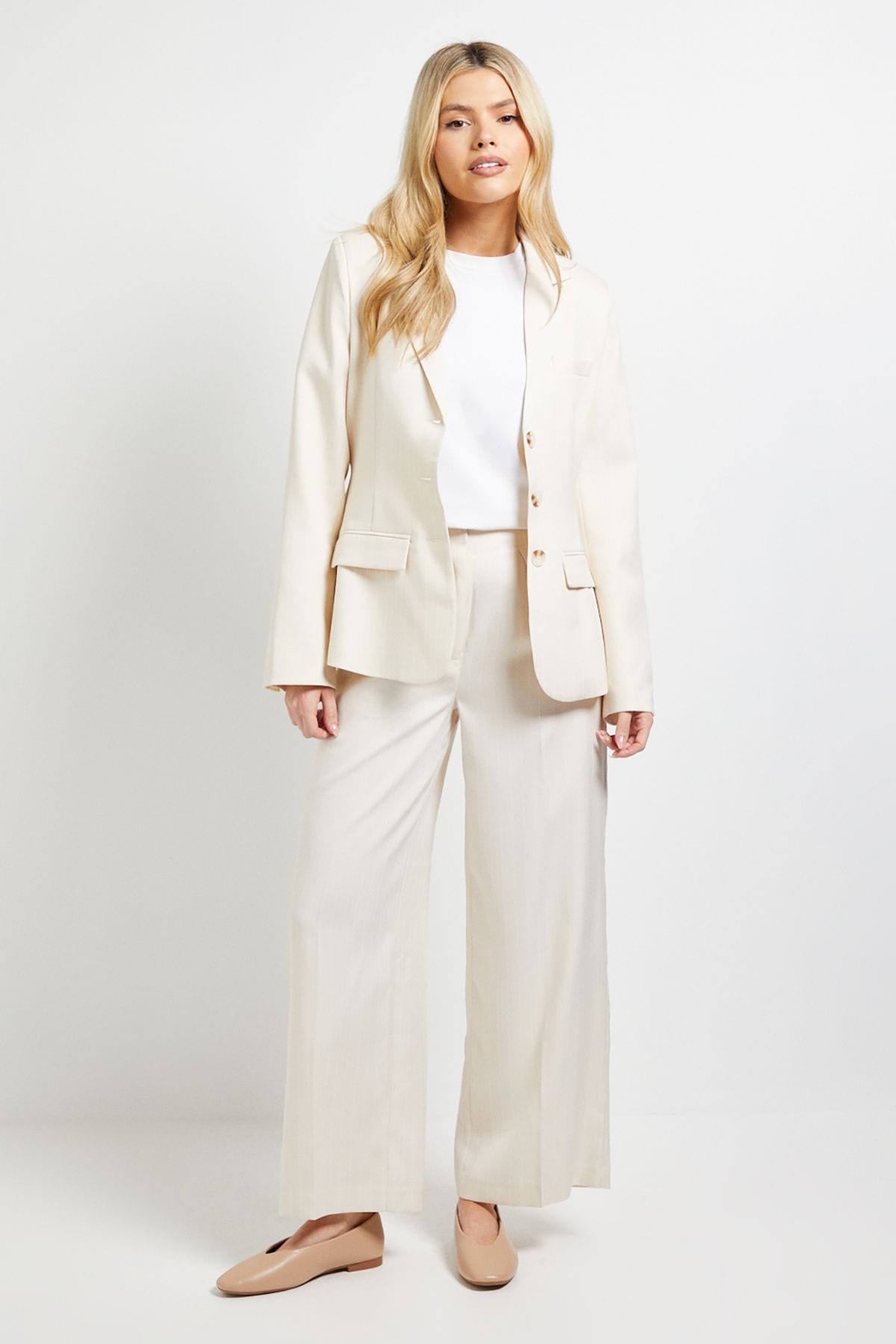 Dorothy Perkins Structured Shoulder Pinstripe Blazer Stone image 2