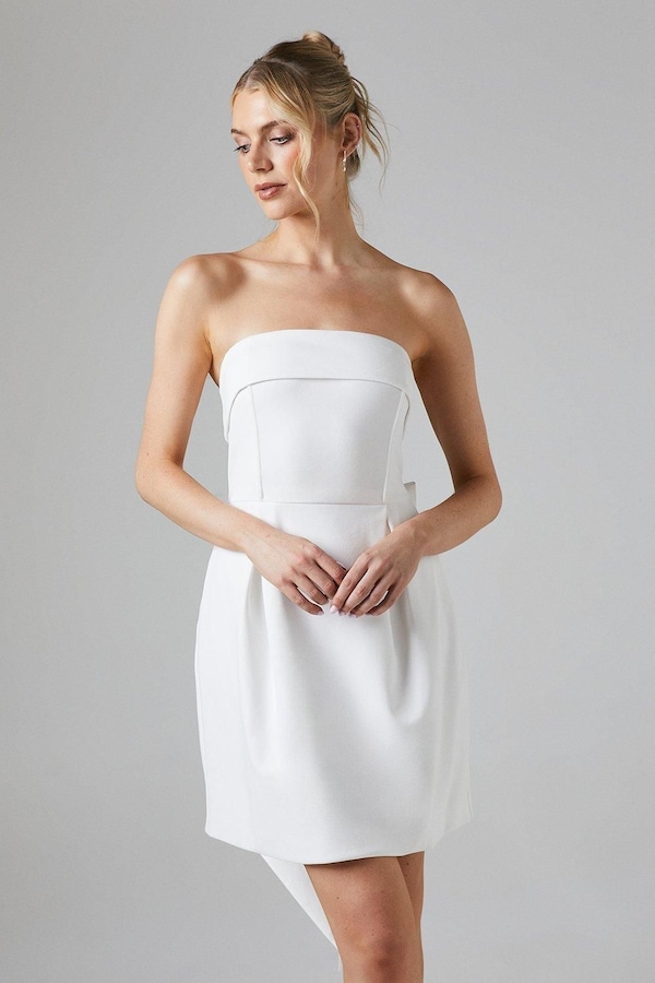 Coast White Bow Back Bandeau Mini Bridal Dress In Stretch Crepe Ivory