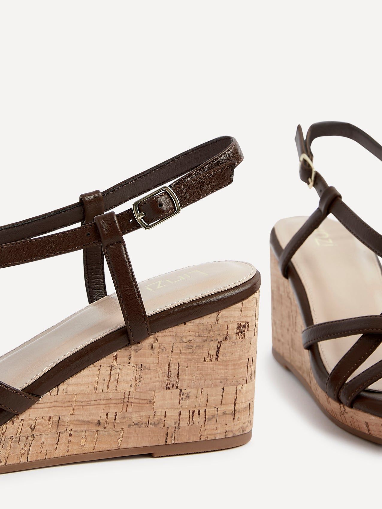 Linzi Safiya Brown Faux Leather Strappy Wedge Sandal image 5